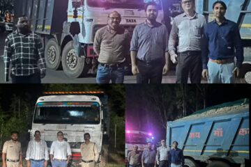 देर रात आकस्मिक निरीक्षण कर रेत एवं गिट्टी से भरे 8 वाहन के जप्ती की कार्रवाई की गई